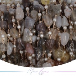 Inox Chain in Rose Gold with Agata Botwana and Pearls