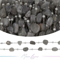 Inox Chain in Silver with Labradorite and Pearls