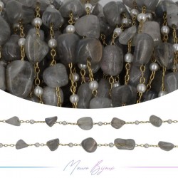 Inox Chain in Gold with Labradorite and Pearls