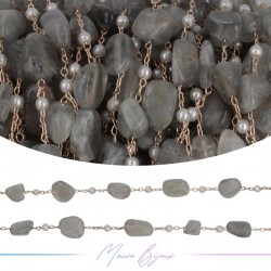 Inox Chain in Rose Gold with Labradorite and Pearls