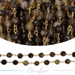 Brass Chain in Gold with Agate Dark Brown