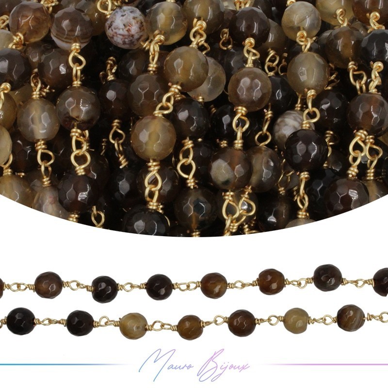 Catena in Ottone con Agata Marrone scuro Base Oro