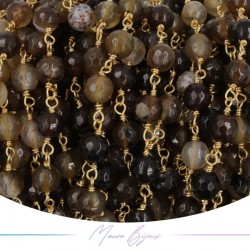 Brass Chain in Gold with Agate Dark Brown