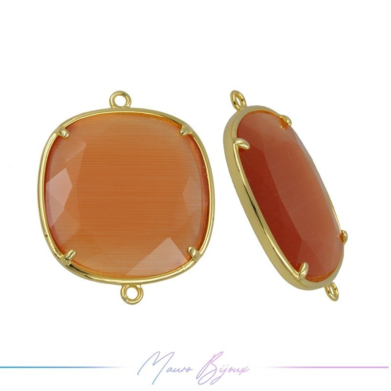 Cindolo Occhio di Gatto Bordo Oro Quadrato 30.5x25.5mm Doppio Anello Arancione