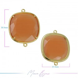 Cindolo Occhio di Gatto Bordo Oro Quadrato 30.5x25.5mm Doppio Anello Arancione