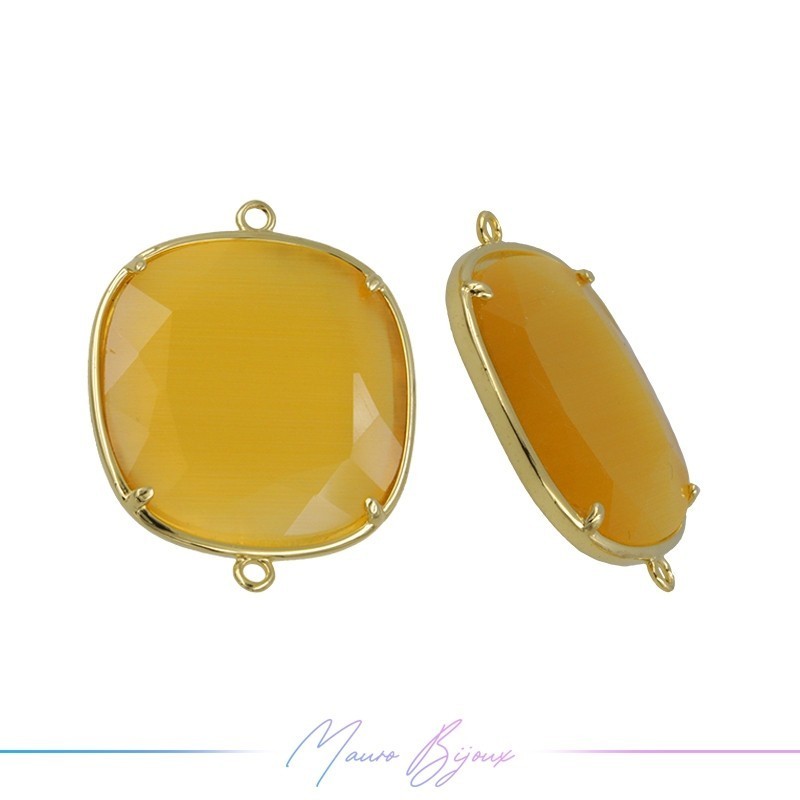Cindolo Occhio di Gatto Bordo Oro Quadrato 30.5x25.5mm Doppio Anello Giallo