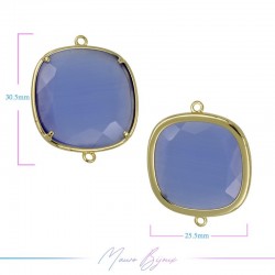 Cindolo Occhio di Gatto Bordo Oro Quadrato 30.5x25.5mm Doppio Anello Celeste