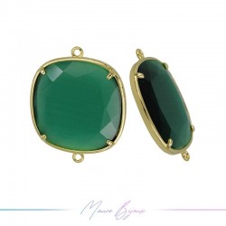 Charms CatsEye Gold Square 30.5x25.5mm Double Hook Green