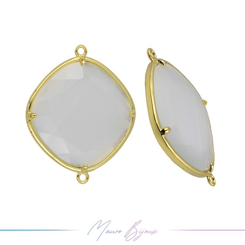 Cindolo Occhio di Gatto Bordo Oro Rombo 33x27mm Doppio Anello Bianco Ghiaccio