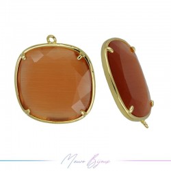 Cindolo Occhio di Gatto Bordo Oro Quadrato 28x25mm Singolo Anello Arancione