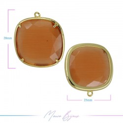 Cindolo Occhio di Gatto Bordo Oro Quadrato 28x25mm Singolo Anello Arancione