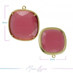 Cindolo Occhio di Gatto Bordo Oro Quadrato 28x25mm Singolo Anello Fucsia