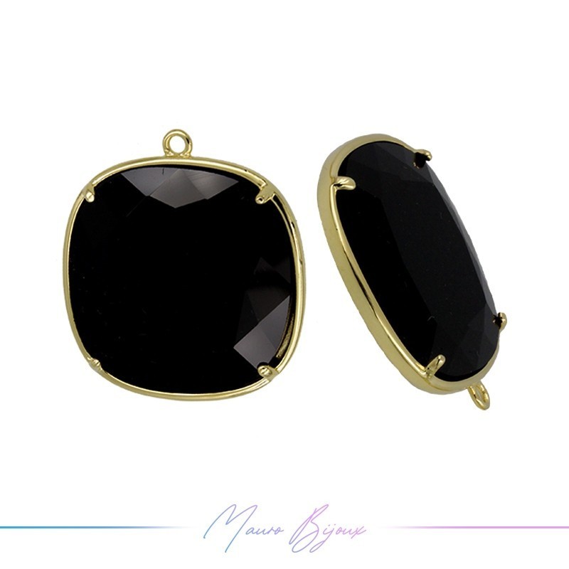 Cindolo Occhio di Gatto Bordo Oro Quadrato 28x25mm Singolo Anello Nero