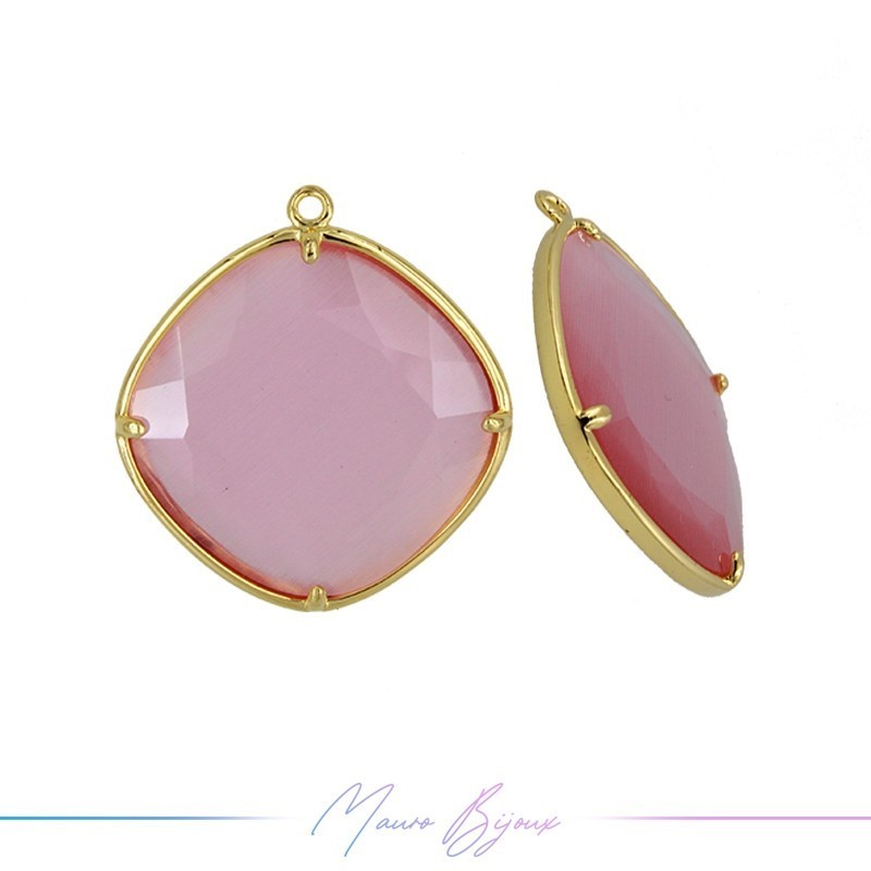 Charms CatsEye Gold Rhombus 30x27mm Single Hook Dark Pink
