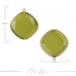 Cindolo Occhio di Gatto Bordo Oro Rombo 30x27mm Singolo Anello Verde Oliva