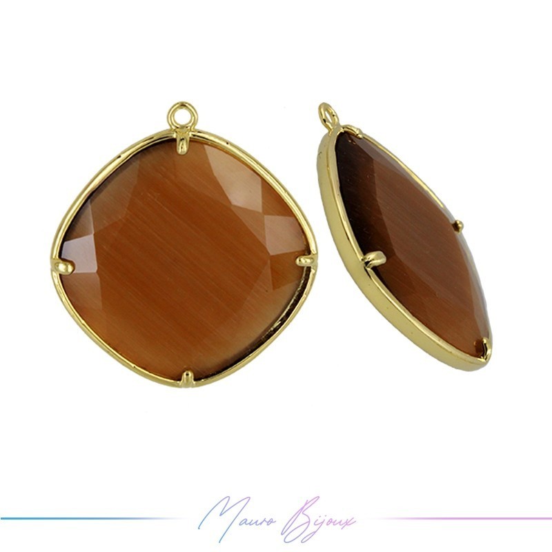Cindolo Occhio di Gatto Bordo Oro Rombo 30x27mm Singolo Anello Marrone