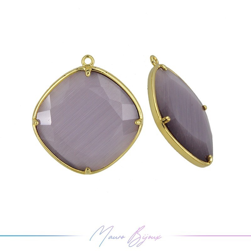 Cindolo Occhio di Gatto Bordo Oro Rombo 30x27mm Singolo Anello Lavanda