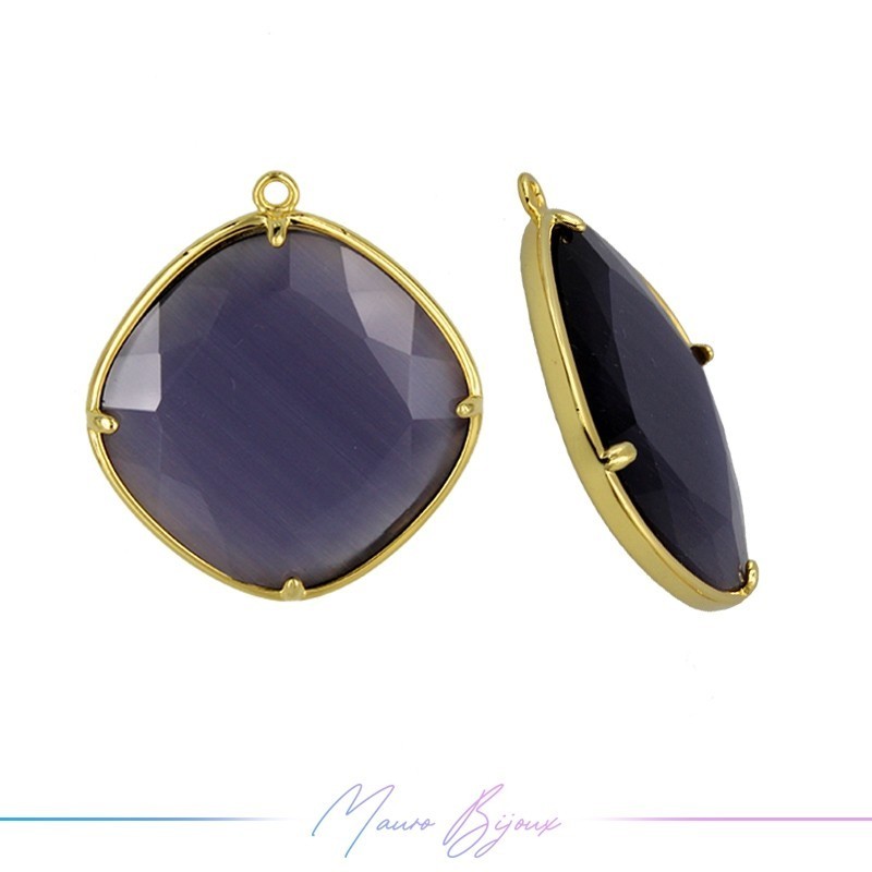 Charms CatsEye Gold Rhombus 30x27mm Single Hook Purple