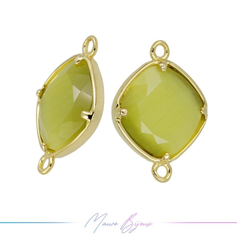 Cindolo Occhio di Gatto Bordo Oro Rombo 20.5x15mm Doppio Anello Verde Oliva