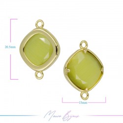 Charms CatsEye Gold Rhombus 20.5x15mm Double Hook Olive Green