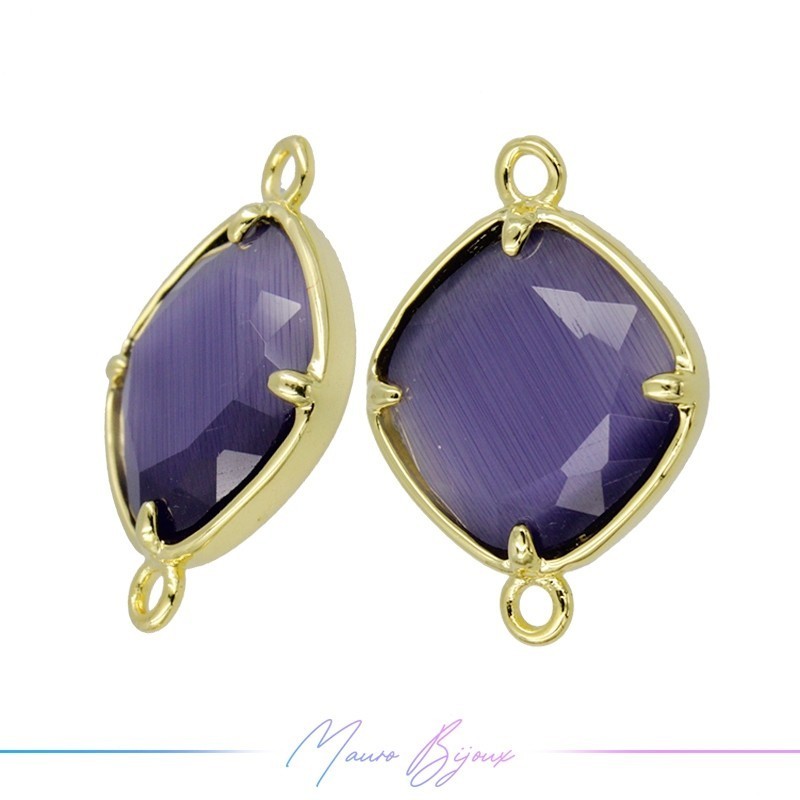 Charms CatsEye Gold Rhombus 20.5x15mm Double Hook Purple