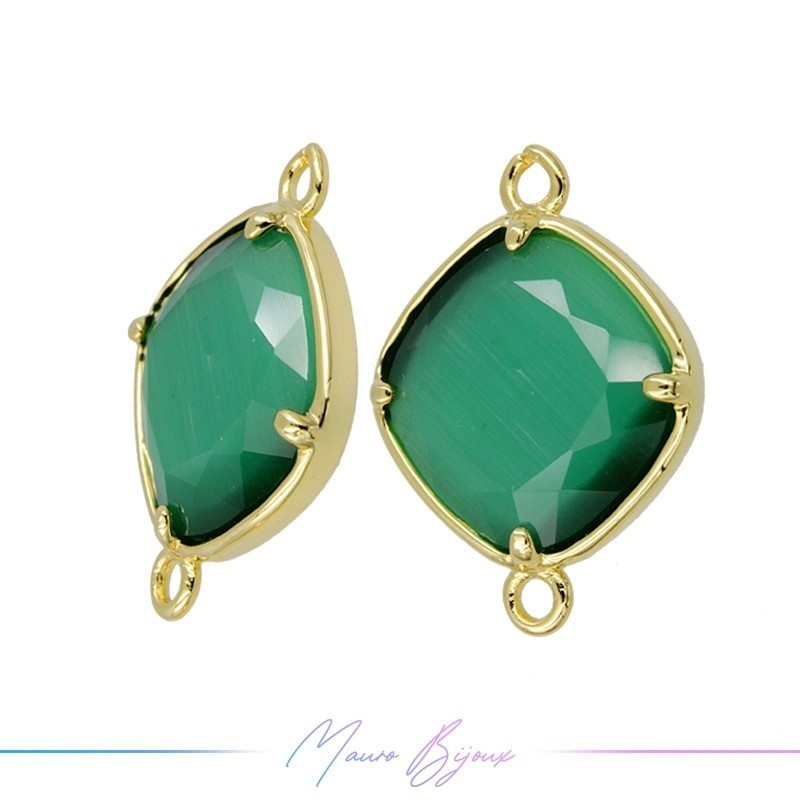 Cindolo Occhio di Gatto Bordo Oro Rombo 20.5x15mm Doppio Anello Verde