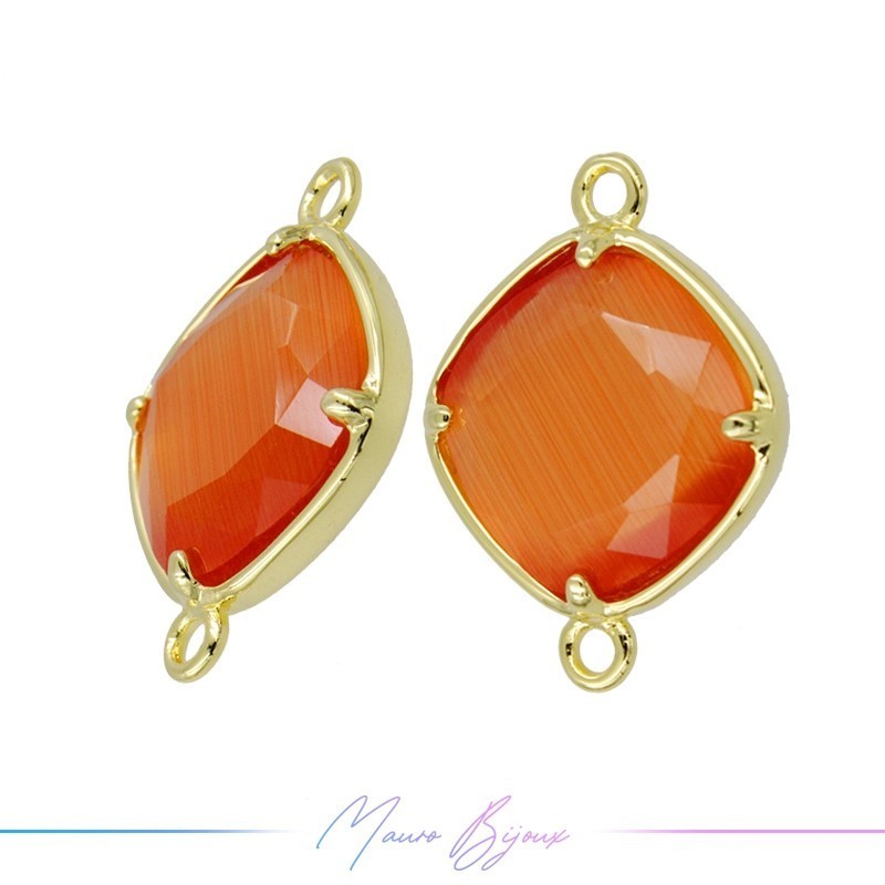 Cindolo Occhio di Gatto Bordo Oro Rombo 20.5x15mm Doppio Anello Arancione