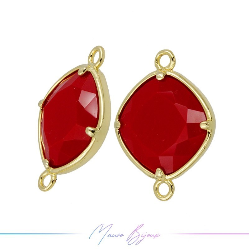 Cindolo Occhio di Gatto Bordo Oro Rombo 20.5x15mm Doppio Anello Rosso