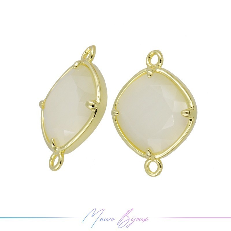 Cindolo Occhio di Gatto Bordo Oro Rombo 20.5x15mm Doppio Anello Crema