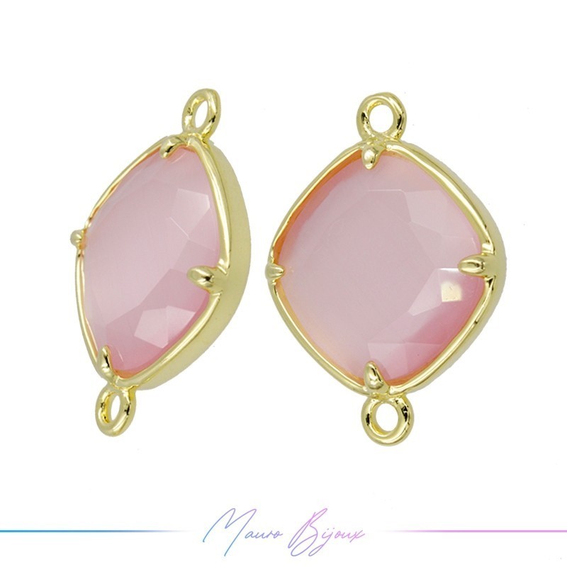 Cindolo Occhio di Gatto Bordo Oro Rombo 20.5x15mm Doppio Anello Rosa