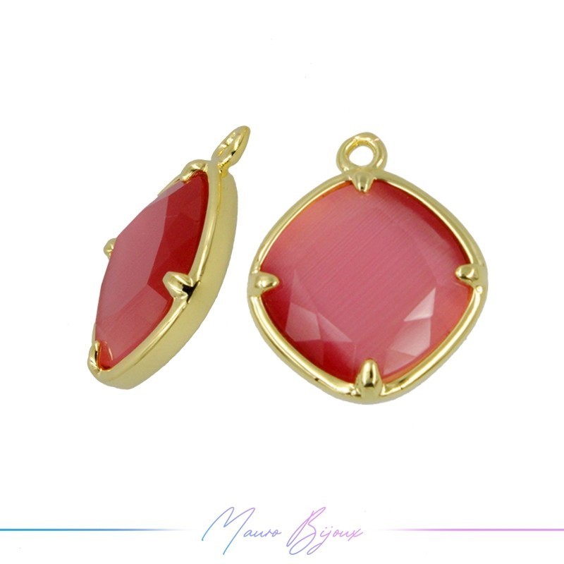 Cindolo Occhio di Gatto Bordo Oro Rombo 18x15mm Singolo Anello Fucsia