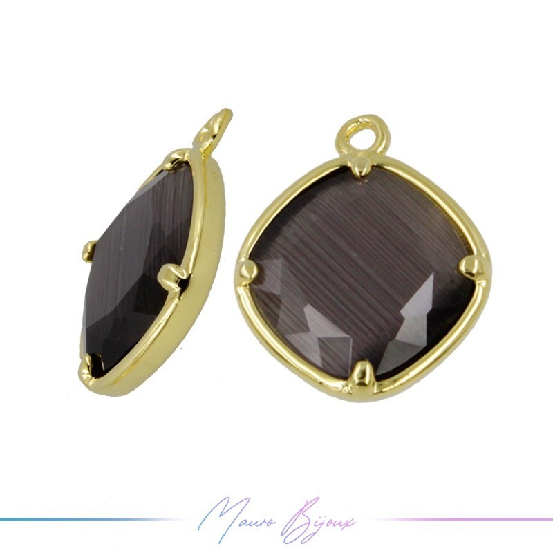 Charms CatsEye Gold Rhombus 18x15mm Single Hook Dark Grey