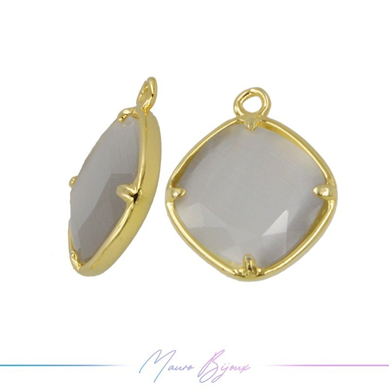 Charms CatsEye Gold Rhombus 18x15mm Single Hook Light Grey