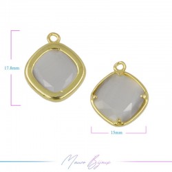 Cindolo Occhio di Gatto Bordo Oro Rombo 18x15mm Singolo Anello Grigio Chiaro