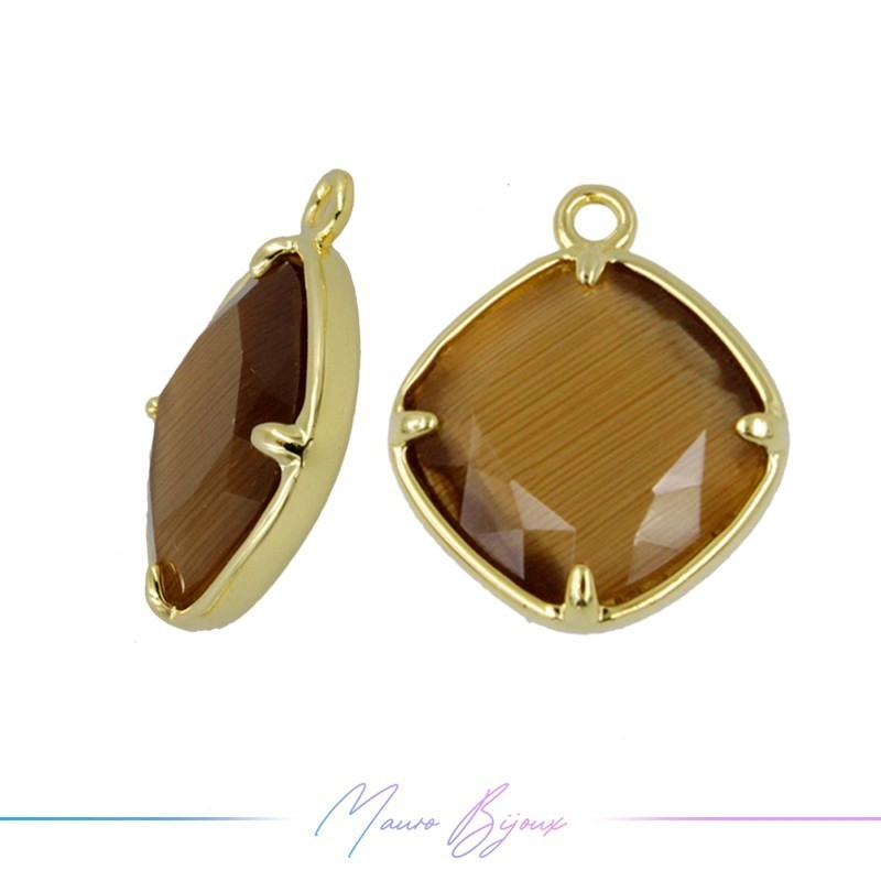 Cindolo Occhio di Gatto Bordo Oro Rombo 18x15mm Singolo Anello Marrone