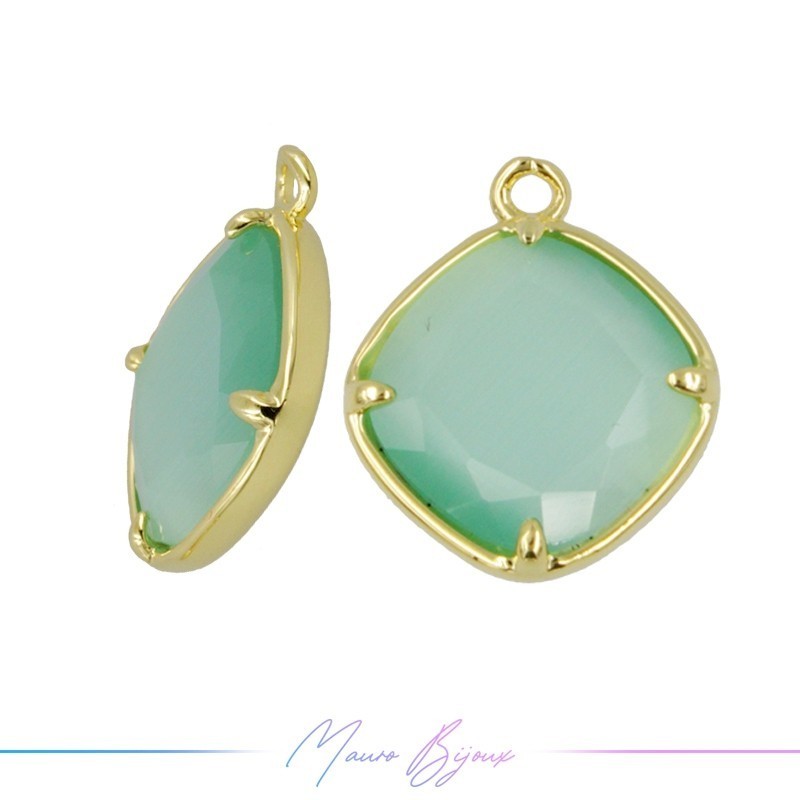 Charms CatsEye Gold Rhombus 18x15mm Single Hook Turquoise