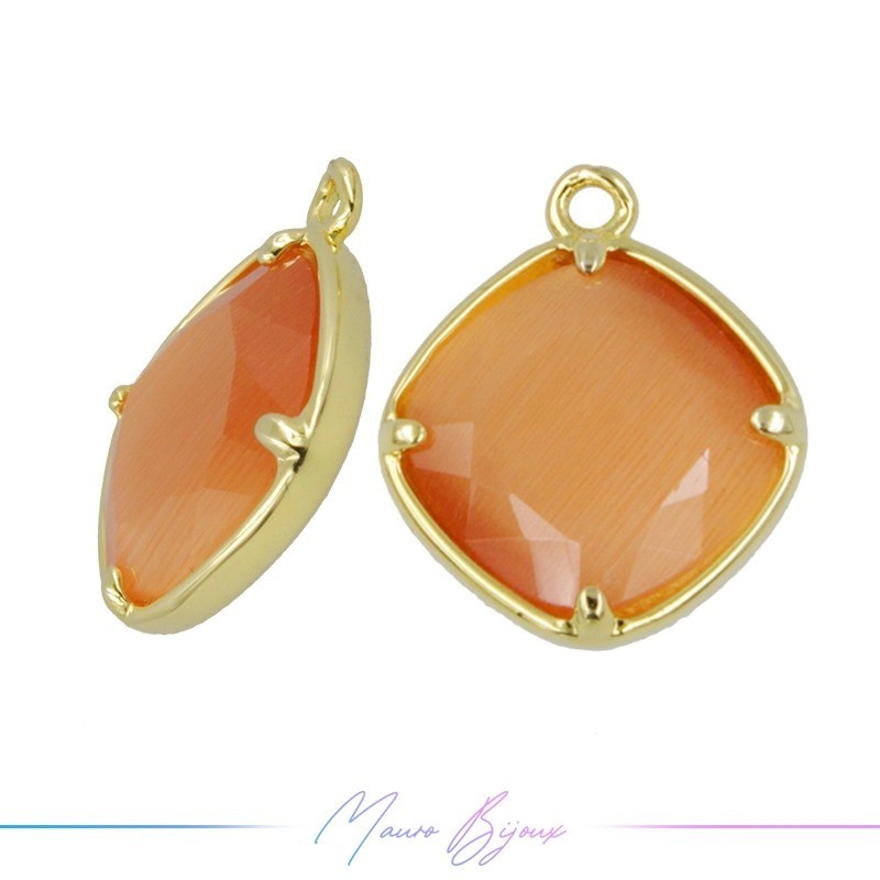 Cindolo Occhio di Gatto Bordo Oro Rombo 18x15mm Singolo Anello Arancione