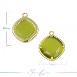 Charms CatsEye Gold Rhombus 18x15mm Single Hook Olive Green