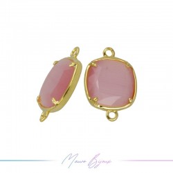 Charms CatsEye Gold Square 19x14mm Double Hook Pink