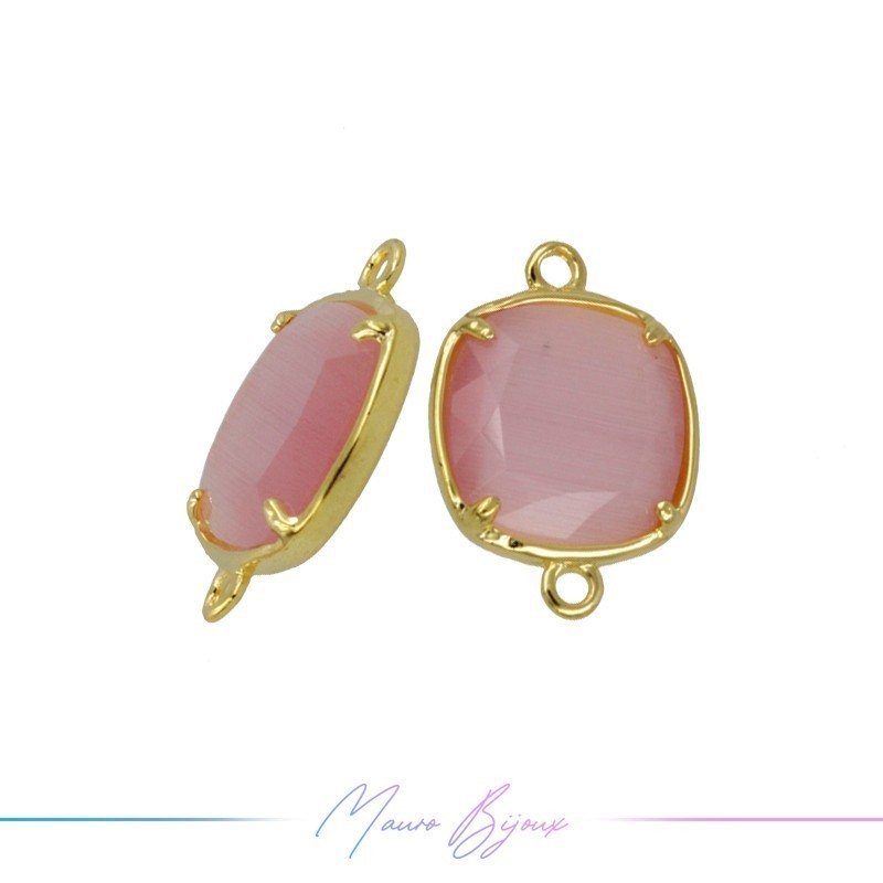Cindolo Occhio di Gatto Bordo Oro Quadrato 19x14mm Doppio Anello Rosa