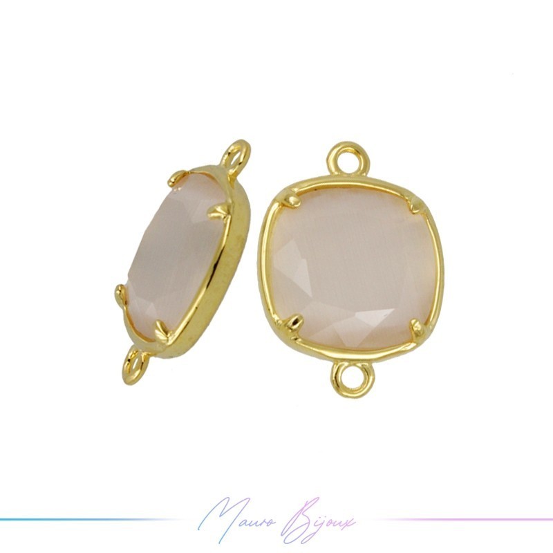 Cindolo Occhio di Gatto Bordo Oro Quadrato 19x14mm Doppio Anello Cipria