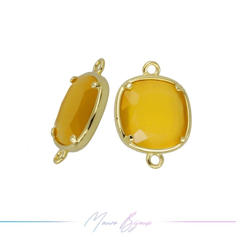 Cindolo Occhio di Gatto Bordo Oro Quadrato 19x14mm Doppio Anello Giallo