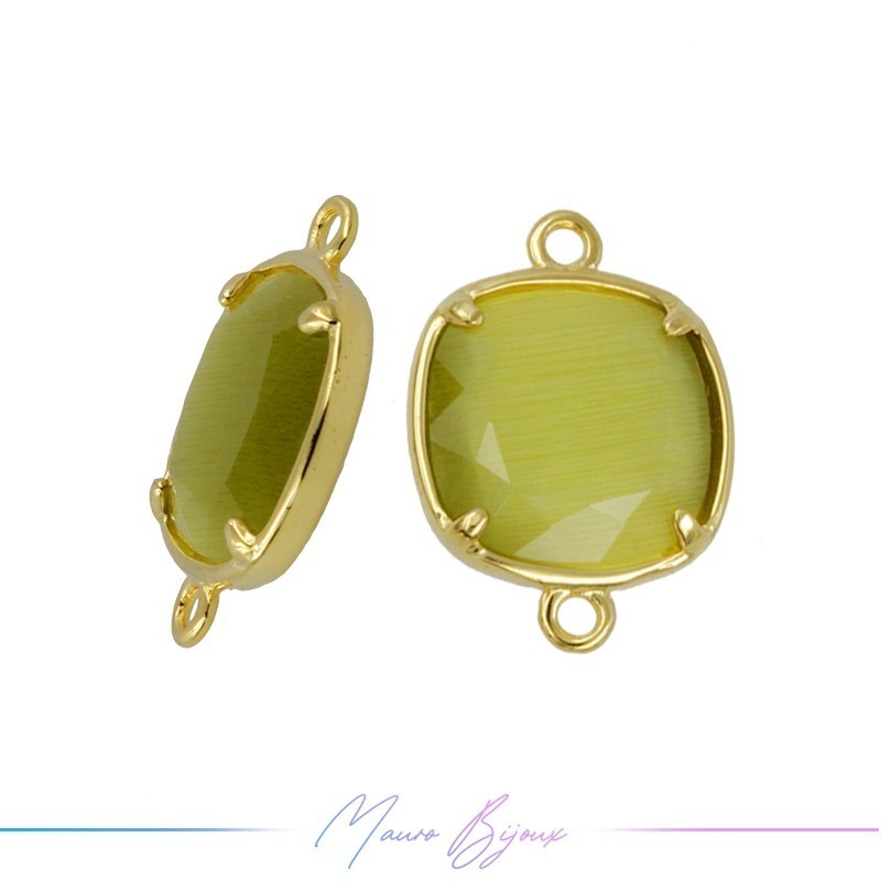 Charms CatsEye Gold Square 19x14mm Double Hook Olive Green