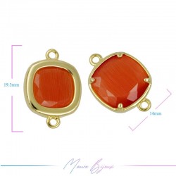Charms CatsEye Gold Square 19x14mm Double Hook Dark Orange