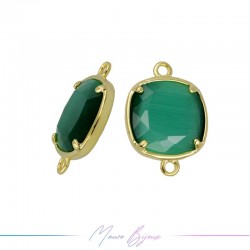 Charms CatsEye Gold Square 19x14mm Double Hook Green