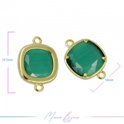 Charms CatsEye Gold Square 19x14mm Double Hook Green