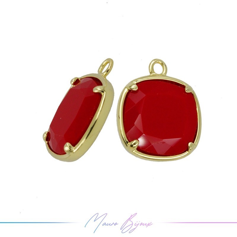 Charms CatsEye Gold Square 17x14mm Single Hook Red