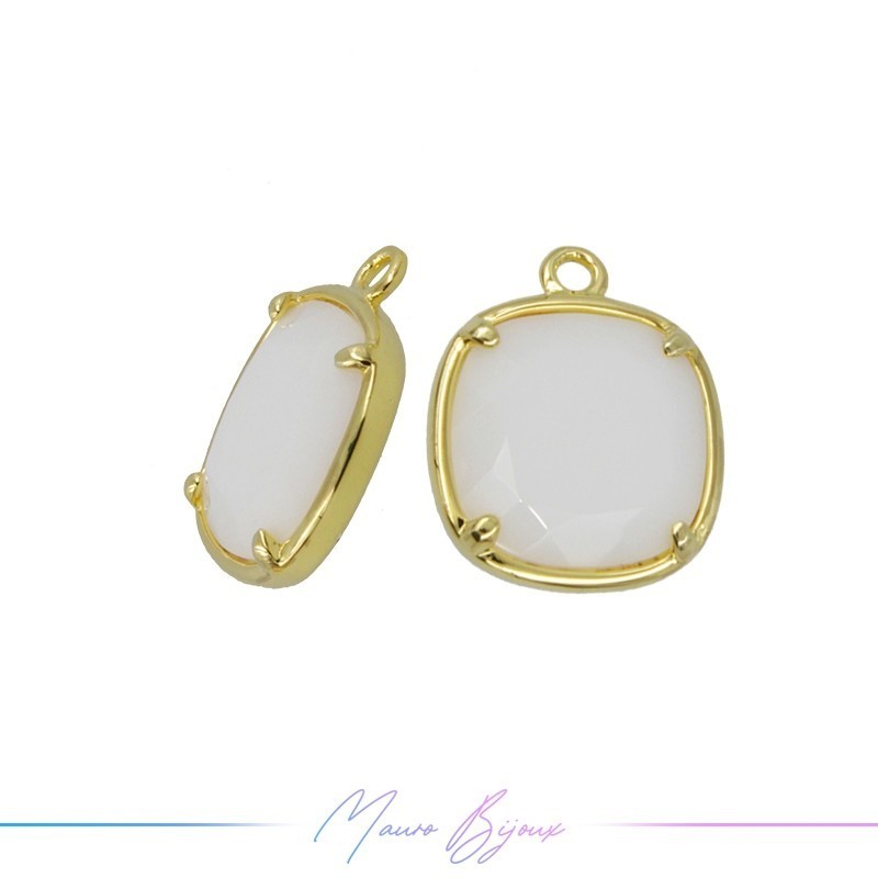 Charms CatsEye Gold Square 17x14mm Single Hook White