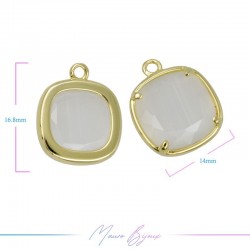 Cindolo Occhio di Gatto Bordo Oro Quadrato 17x14mm Singolo Anello Bianco Ghiaccio
