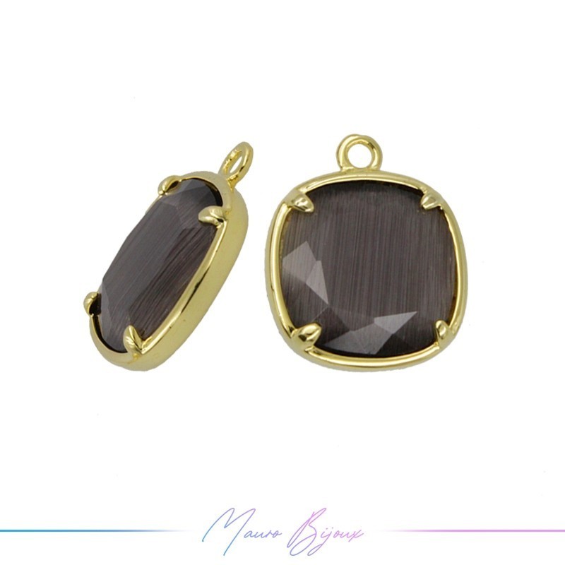 Charms CatsEye Gold Square 17x14mm Single Hook Dark Grey